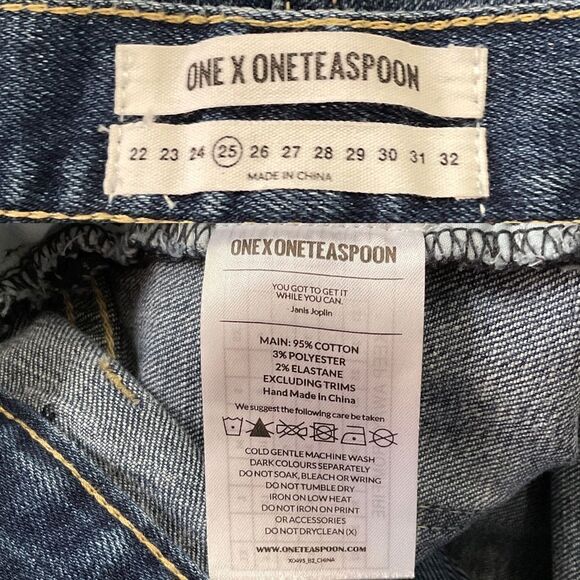 One x One Teaspoon Blue Harlets Cuffed High Rise Denim Jean Shorts 25 - Picture 6 of 7